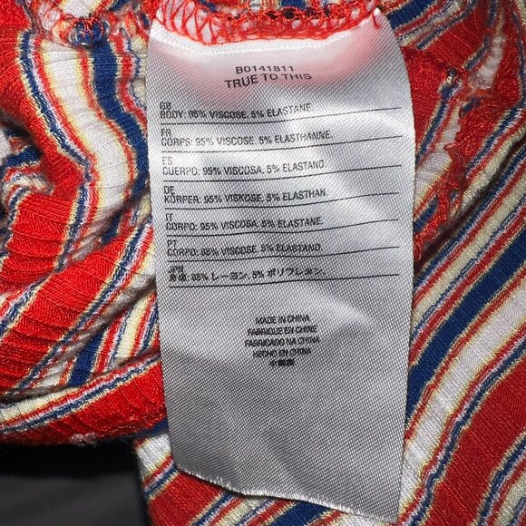 Volcom Girls M 8 Striped Crop Top Red Blue Short Sleeve Ribbed Stretch Tee - Picture 7 of 8